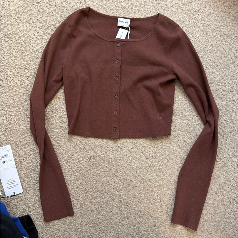 Aritzia Brown Button-Down Crop Top